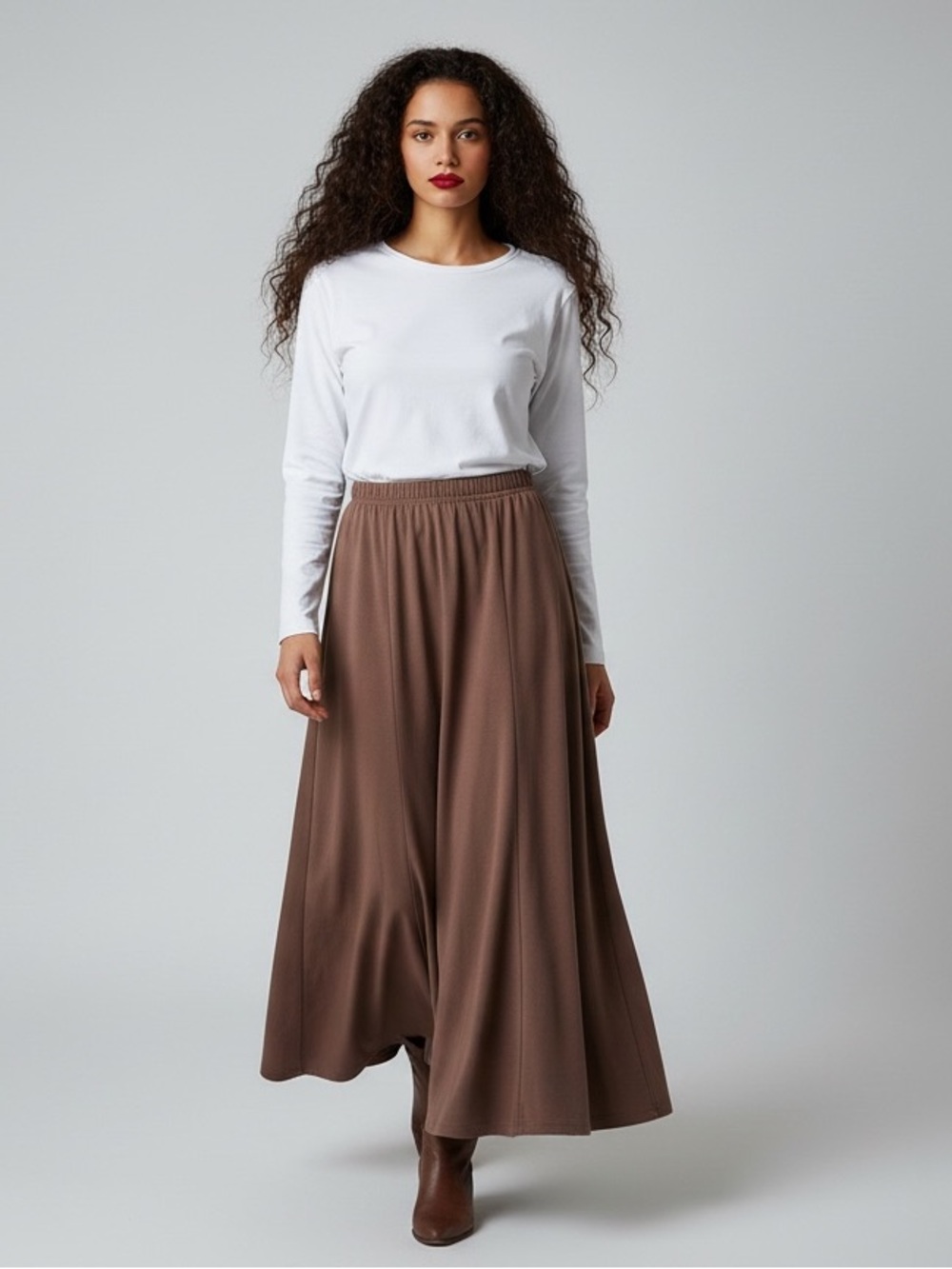 Weekenders Basic Brown A-Line Maxi Skirt - Size M
